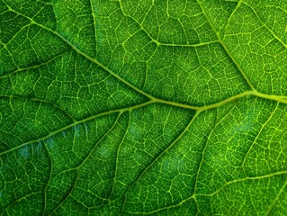 Obraz premium Leaf Veins: A vibrant close-up reveals the intricate network of veins on a green leaf, showcasing nature's artistry in its delicate design.