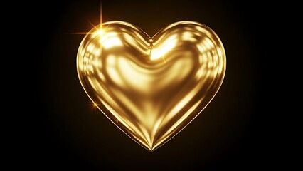 Golden heart symbol with sparkling light on black background