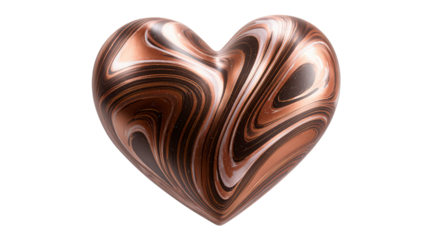 Swirling marble heart in bronze and white hues perfect for valentine's day and romantic designs with transparent background digital render