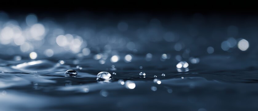 Abstract water pollution background, stark lighting on droplets representing forever chemicals and long-term environmental health risks