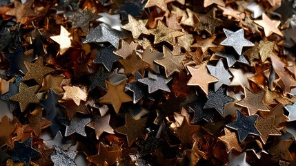 Metallic star confetti in gold, silver and copper tones with textured finish, perfect for celebration designs, party invites