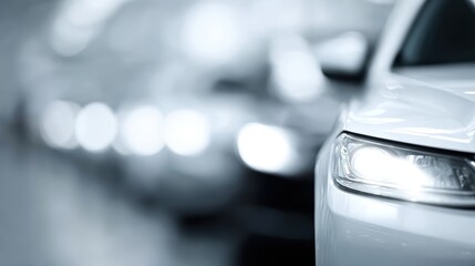 Cars in a row ready for sale at used car dealership, modern automotive trade environment