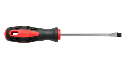 A red and black screwdriver with a comfortable grip on transparent background