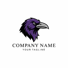 Obraz premium Intense purple raven head logo design with sharp features.