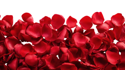 Pile of red rose petals border forming lower edge of transparent checkered backdrop