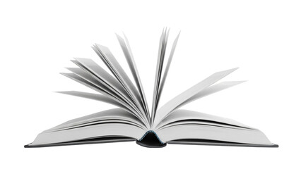 An open book with pages fanned out on transparent background
