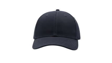A black baseball cap on transparent background, isolated for commercial use in advertising and branding