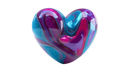 Blue and purple marble heart figure design on transparent backdrop as valentine's day and love expression abstract artwork
