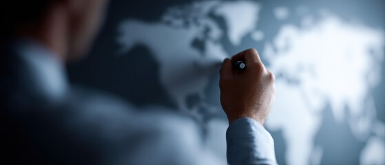 Executive-level business planning scene, international expansion roadmap with milestones and global opportunity insights