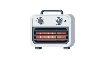 Modern electric heater illustration, perfect for supplemental room heating and cold weather comfort. Features glowing elements and adjustable dials,