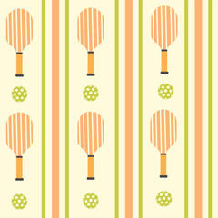 Pickleball paddles with peach and green stripes seamless pattern. For wallpaper, sportwear and fabric.
