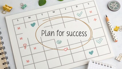 Calendar Page with "Plan for Success" Text and Stationery