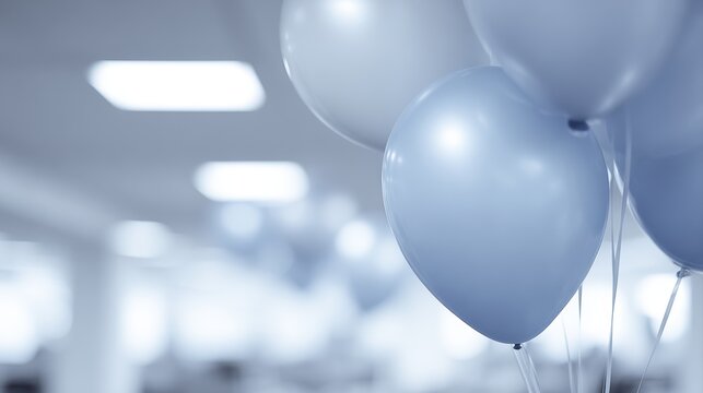Image of a work anniversary milestone celebration in a modern office, decorated party setup with balloons and banners, colleagues giving congratulatory speeches, professional corporate celebration