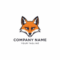 Fototapeta premium Vibrant orange fox head logo with intense gaze and sharp features.
