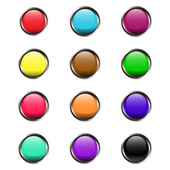 New button vector set with silver gradient frame to be used in website design.Ready to use 3D buttons with different colours.Shiny reflective button vector set with shadows.Detailed ready to use icons