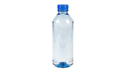 Clear plastic water bottle with blue cap