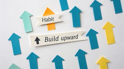 White paper arrow concept building habits toward upward growth