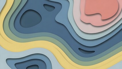 Vibrant layered abstract design with wavy shapes and colors