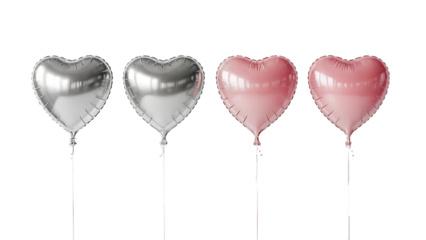 Four heart-shaped balloons on checkered background