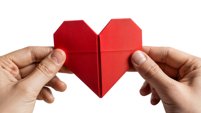 Hands holding red origami heart - Powered by Adobe