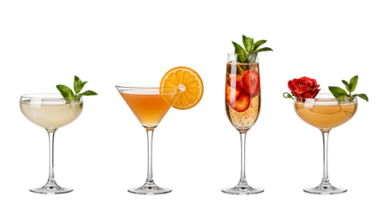 Four Cocktails with Garnishes