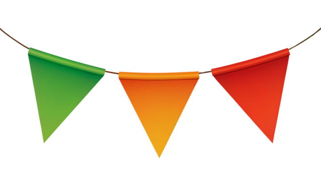 Colorful triangular flags on string - Powered by Adobe