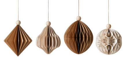 Four Paper Ornaments Hanging on Strings