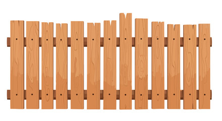 An inviting rustic illustration of a charming wooden picket fence, meticulously designed with varied plank heights and visible grain patterns,