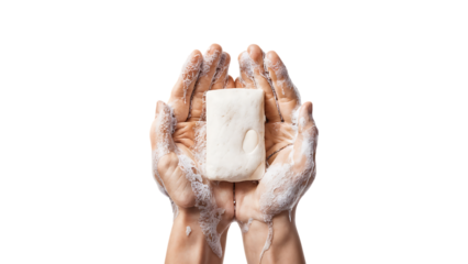 Hands holding soap with suds