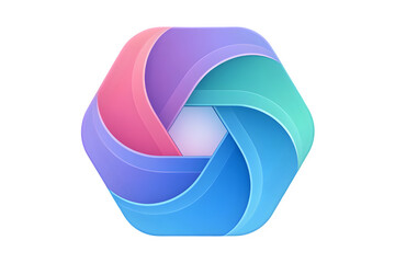 Colorful abstract logo design in a geometric hexagonal shape with gradient colors isolated on transparent background
