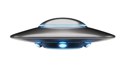 Futuristic flying saucer with blue lights