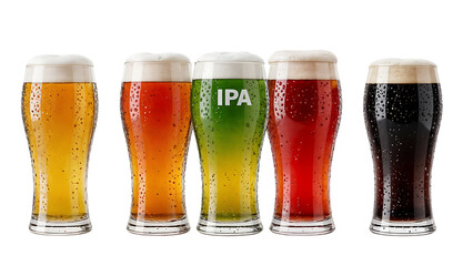 Five Glasses of Beer with Various Colors