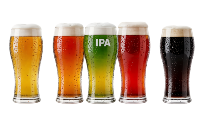 Five Glasses of Beer with Various Colors