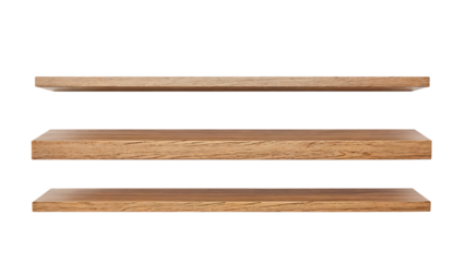 Three wooden shelves on checkered background