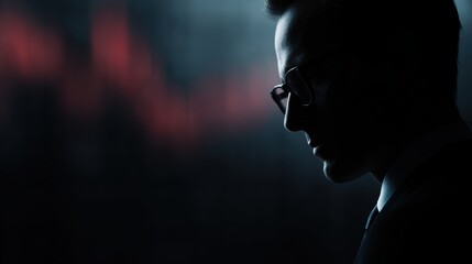 Luxury fintech investor portrait, dark cinematic mood, AI neural network and market data background, banner image style