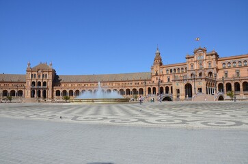 Seville, Spain 03.28.2019: Plaza de Espana or Spain Square in Seville, Andalusia, Spain