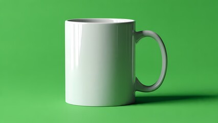 White Porcelain Mug Sitting On Bright Green Studio Backdrop Floor