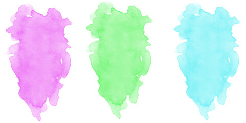 Obraz premium Pastel watercolor paint blots in pink green and blue creating soft abstract background for creative design