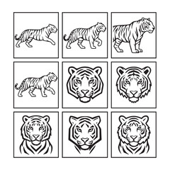 Collection of tiger illustrations in various poses and styles