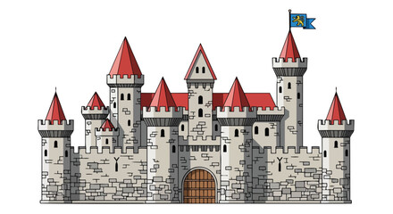 Charming cartoon castle illustration with multiple towers and red roofs a classic fantasy stronghold design