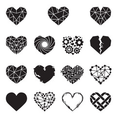 Collection of modern heart symbols in various styles and designs