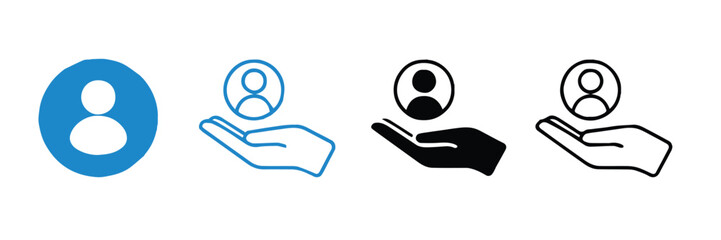 user support hand holding profile icon collection for interfaces