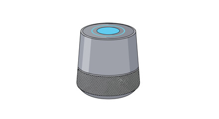 Modern voice-activated smart home assistant device illustration featuring an illuminated blue ring indicating active listening or operation,