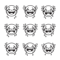 Collection of laughing faces with tears of joy emoticon variations