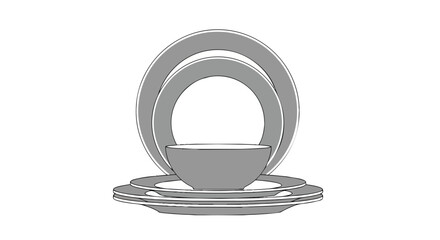 Stylized monochrome dinnerware stack: elegant minimalist plate and bowl composition for modern kitchen designs