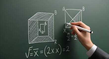 Teacher Demonstrating Geometric Diagrams on Chalkboard