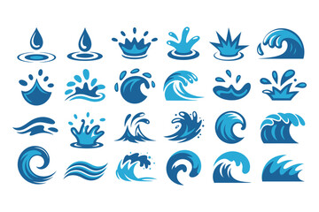 Collection of water wave and splash icons for various design projects