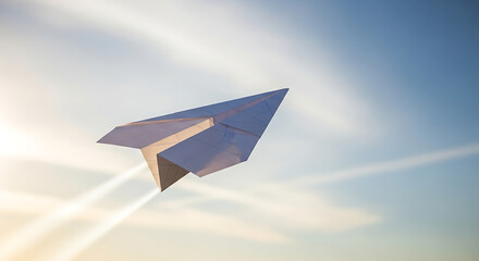 Paper Airplane in Flight Above Clear Sky