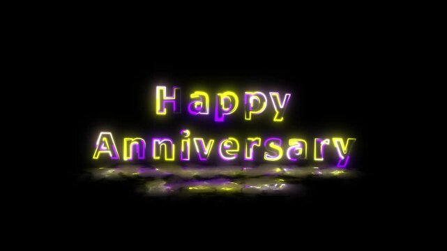 サイバーパンク風ネオンサイン「Happy Anniversary」点滅演出、記念日・お祝い用背景素材