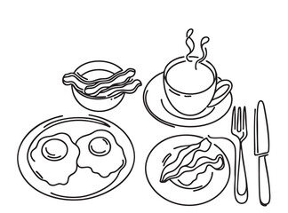 Healthy breakfast frame. sketch breakfast with eggs on table